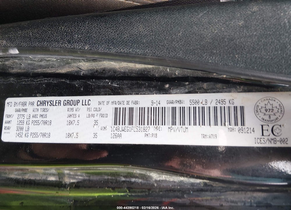2015 JEEP WRANGLER UNLIMITED SAHARA VIN: 1C4BJWEG1FL531827