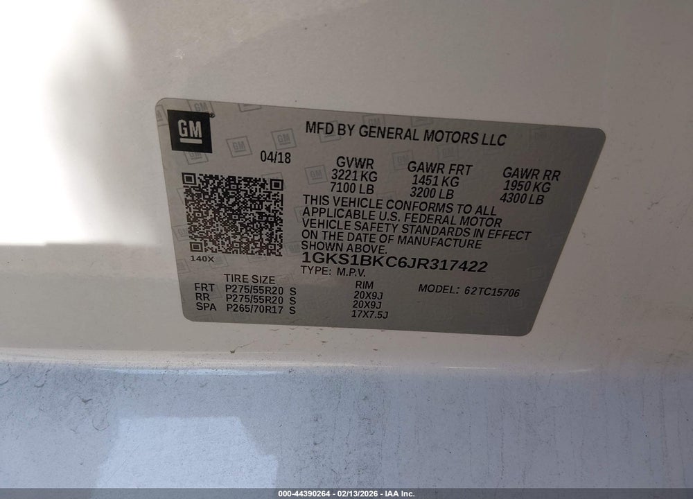 2018 GMC YUKON SLT VIN: 1GKS1BKC6JR317422