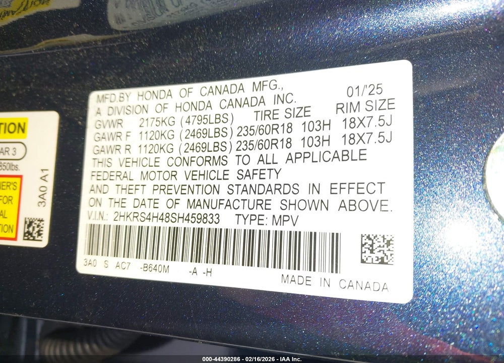 2025 HONDA CR-V EX AWD VIN: 2HKRS4H48SH459833