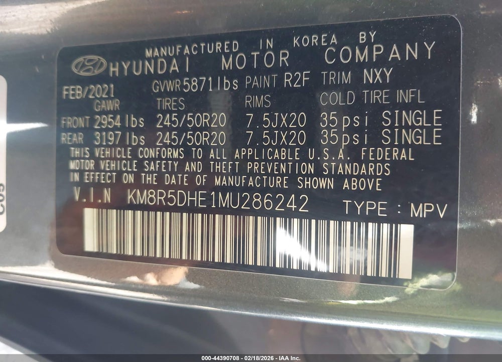 2021 HYUNDAI PALISADE LIMITED VIN: KM8R5DHE1MU286242