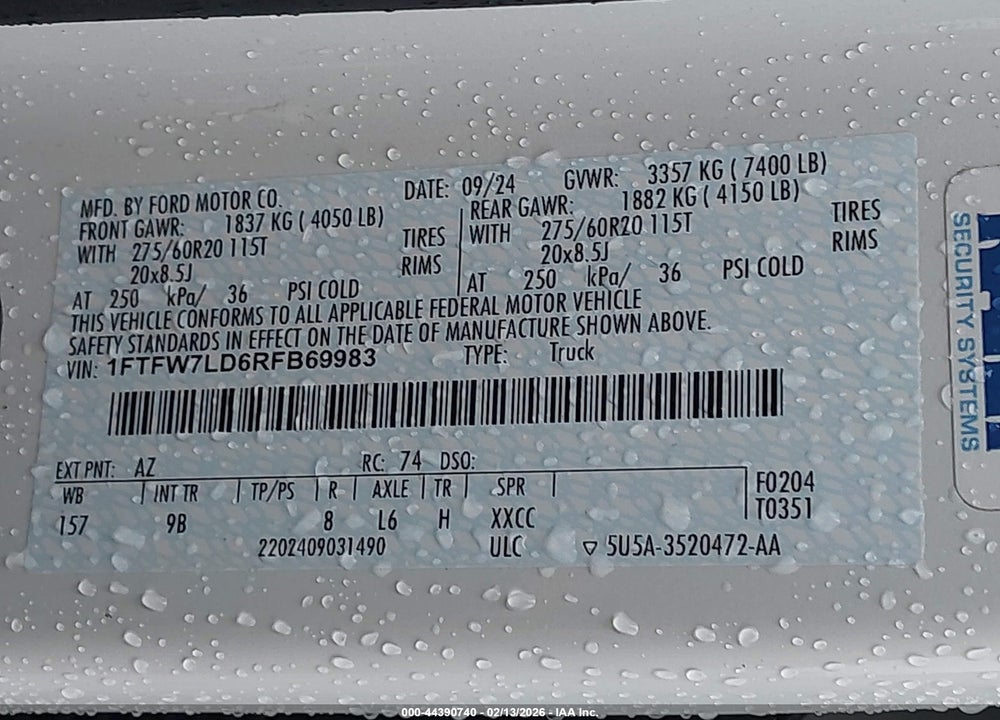2024 FORD F-150 PLATINUM VIN: 1FTFW7LD6RFB69983