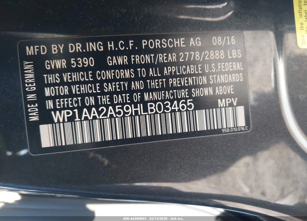 2017 PORSCHE MACAN VIN: WP1AA2A59HLB03465