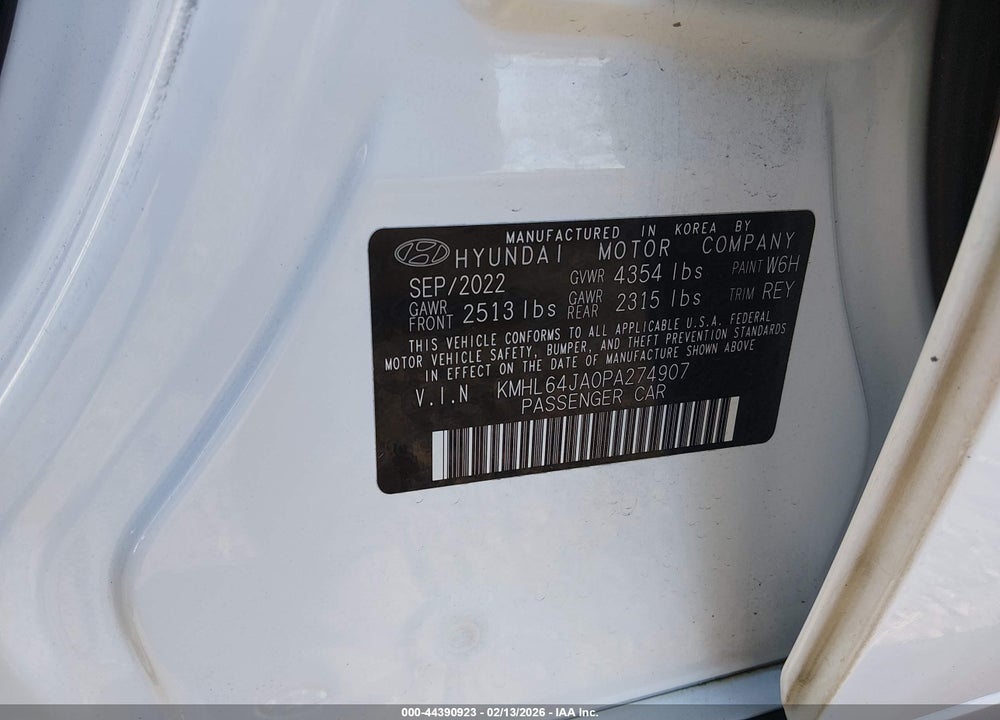 2023 HYUNDAI SONATA SEL VIN: KMHL64JA0PA274907