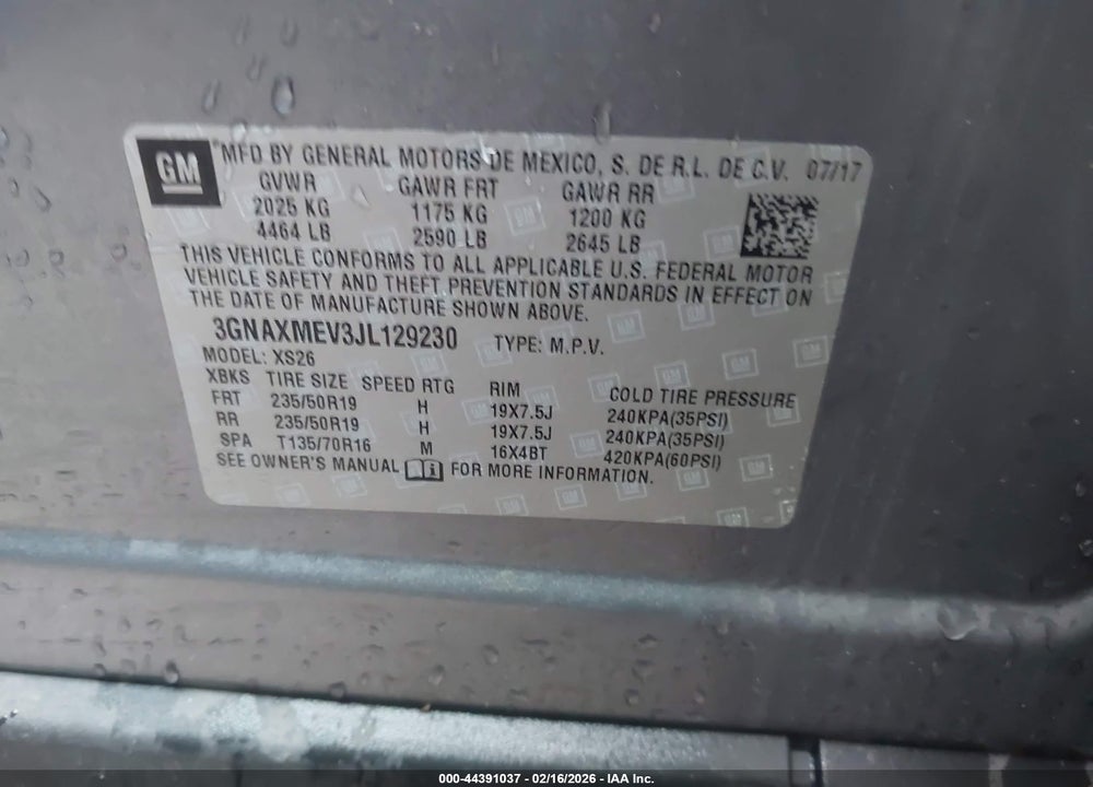 2018 CHEVROLET EQUINOX PREMIER VIN: 3GNAXMEV3JL129230
