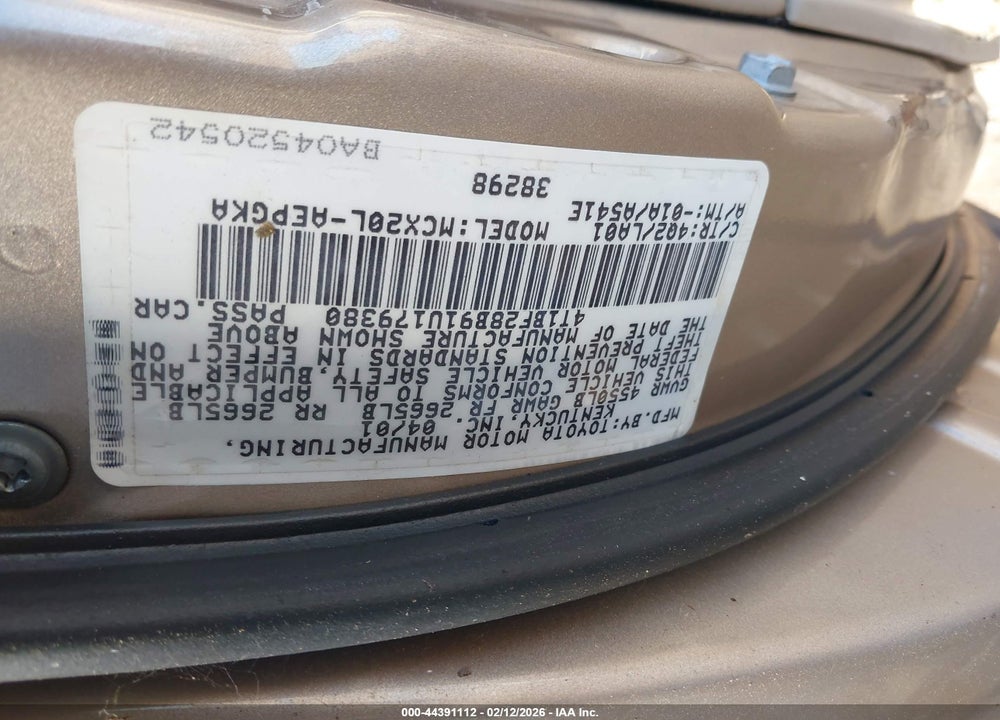 2001 TOYOTA AVALON XLS VIN: 4T1BF28B91U179380