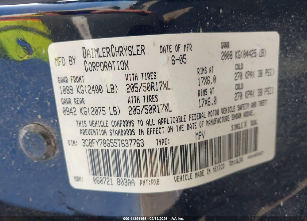 2005 CHRYSLER PT CRUISER GT VIN: 3C8FY78G55T637763