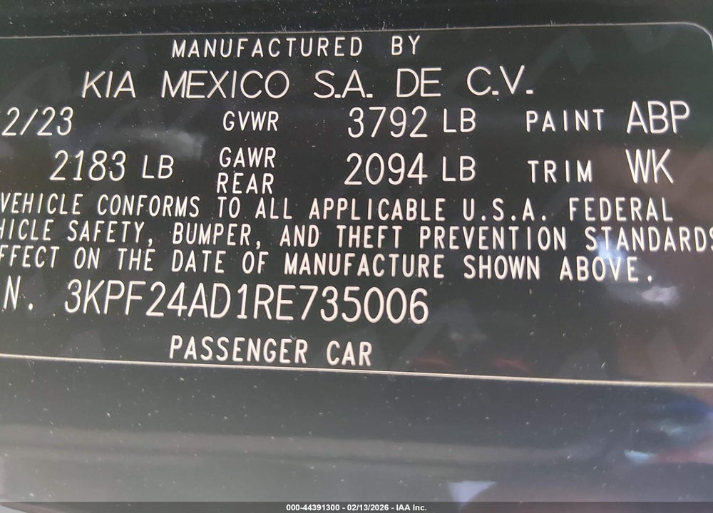 2024 KIA FORTE LXS VIN: 3KPF24AD1RE735006