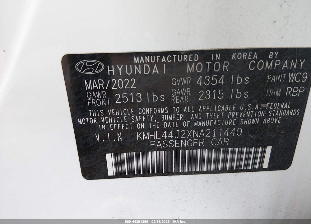 2022 HYUNDAI SONATA SEL PLUS VIN: KMHL44J2XNA211440