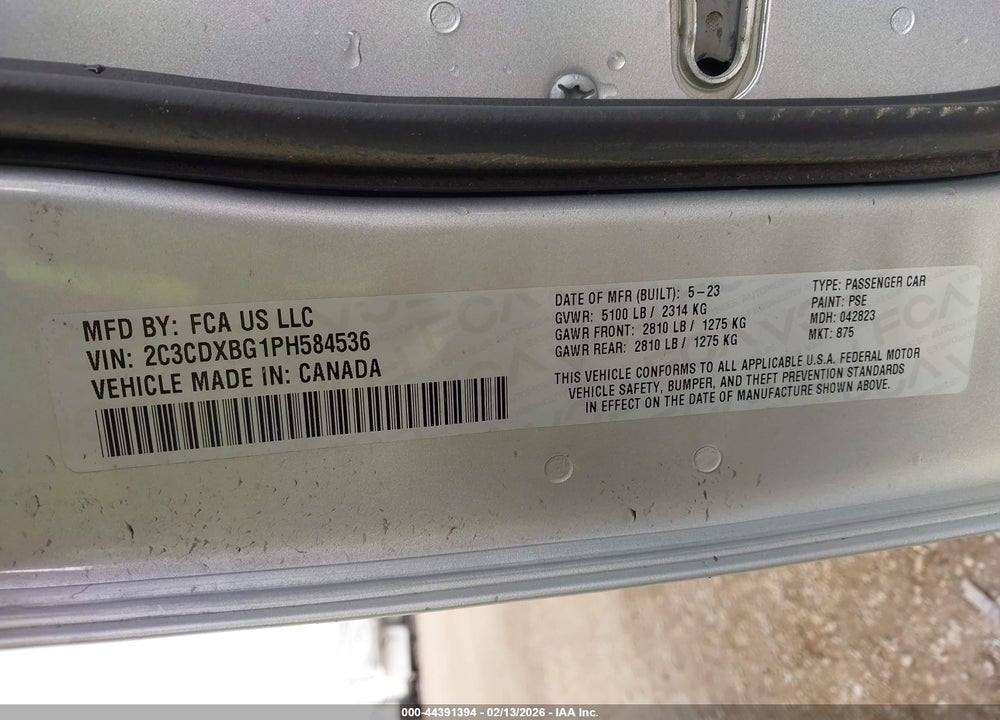 2023 DODGE CHARGER SXT VIN: 2C3CDXBG1PH584536