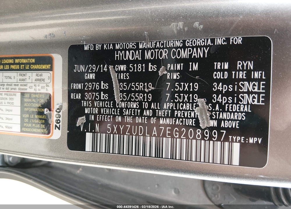 2014 HYUNDAI SANTA FE SPORT 2.0L TURBO VIN: 5XYZUDLA7EG208997