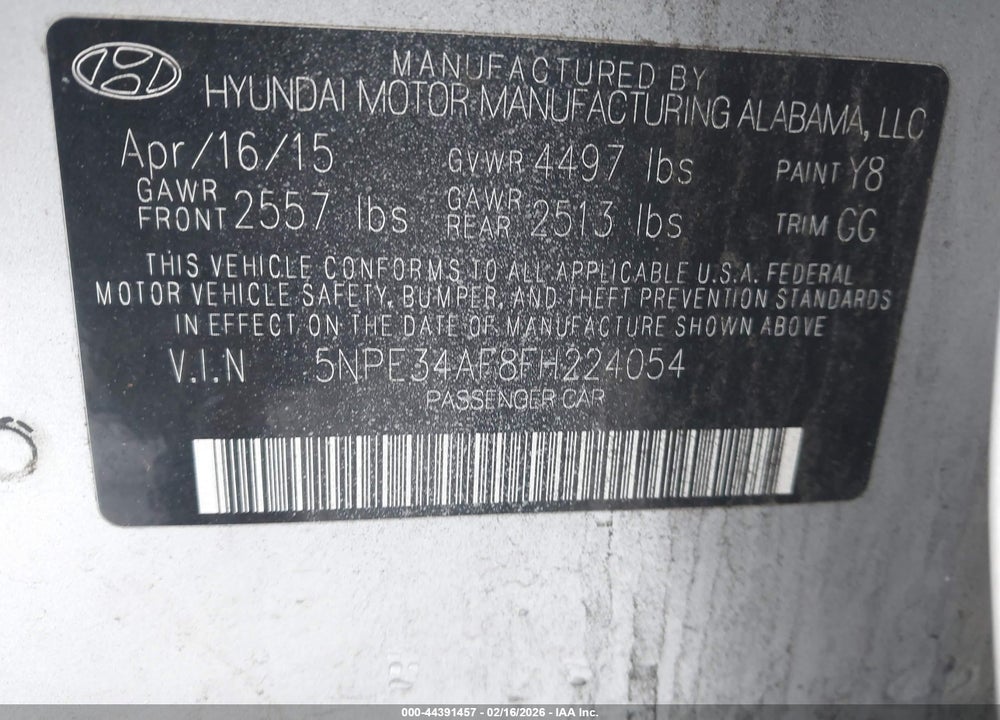 2015 HYUNDAI SONATA SPORT VIN: 5NPE34AF8FH224054