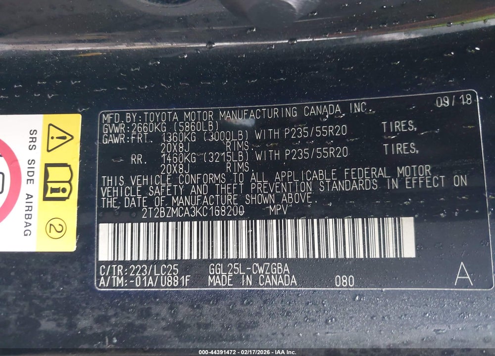 2019 LEXUS RX 350 VIN: 2T2BZMCA3KC168200