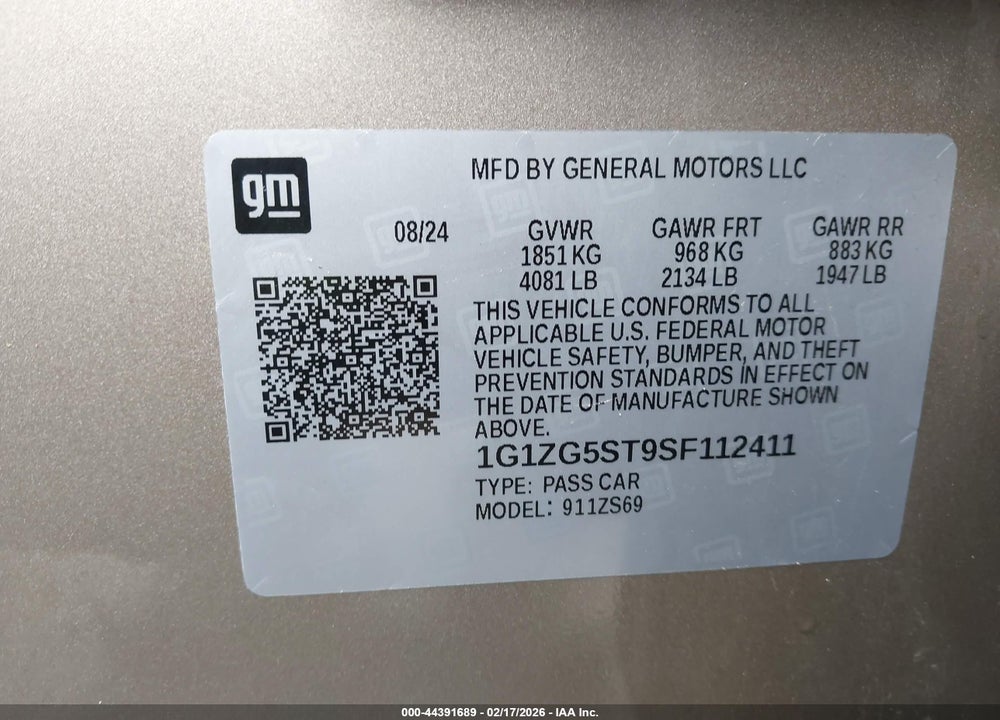 2025 CHEVROLET MALIBU FWD RS VIN: 1G1ZG5ST9SF112411