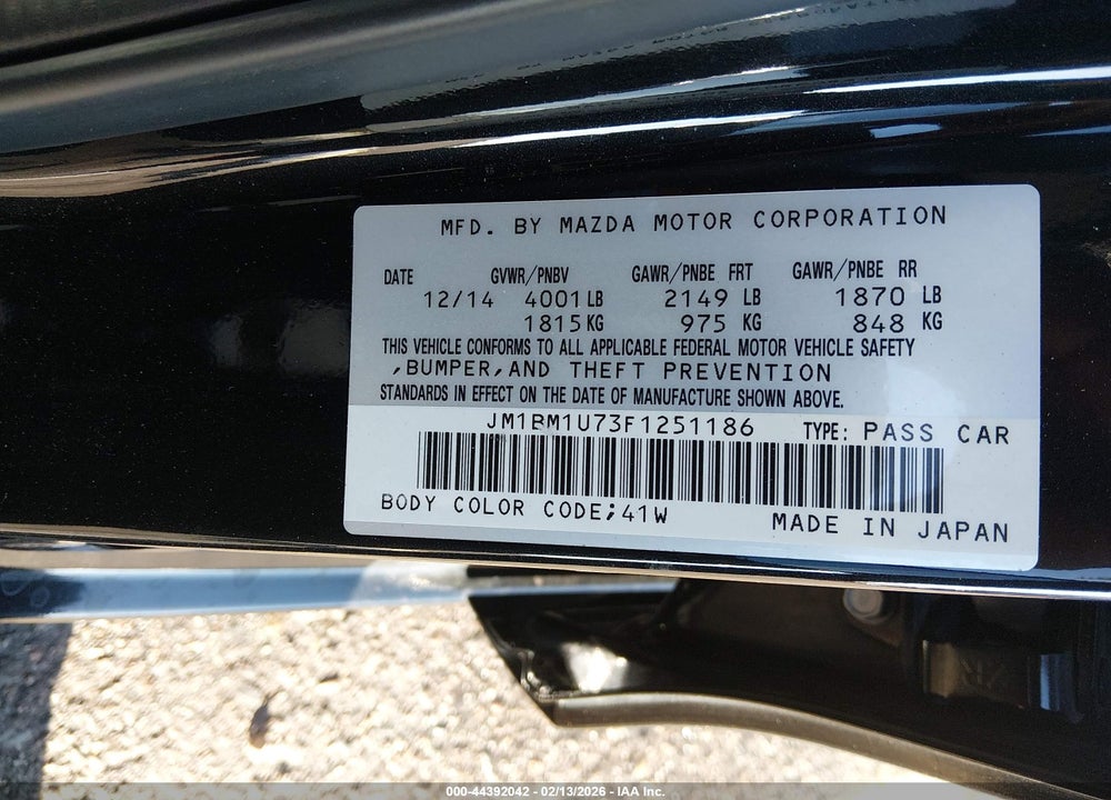 2015 MAZDA 3 I SPORT VIN: JM1BM1U73F1251186