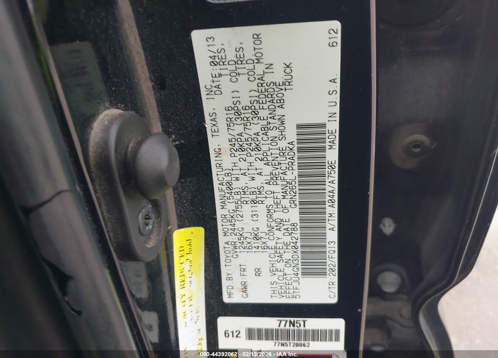 2013 TOYOTA TACOMA PRERUNNER V6 VIN: 5TFJU4GN3DX042788