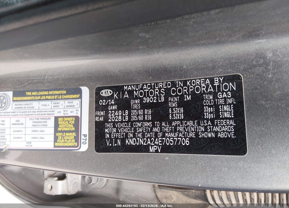 2014 KIA SOUL VIN: KNDJN2A24E7057706