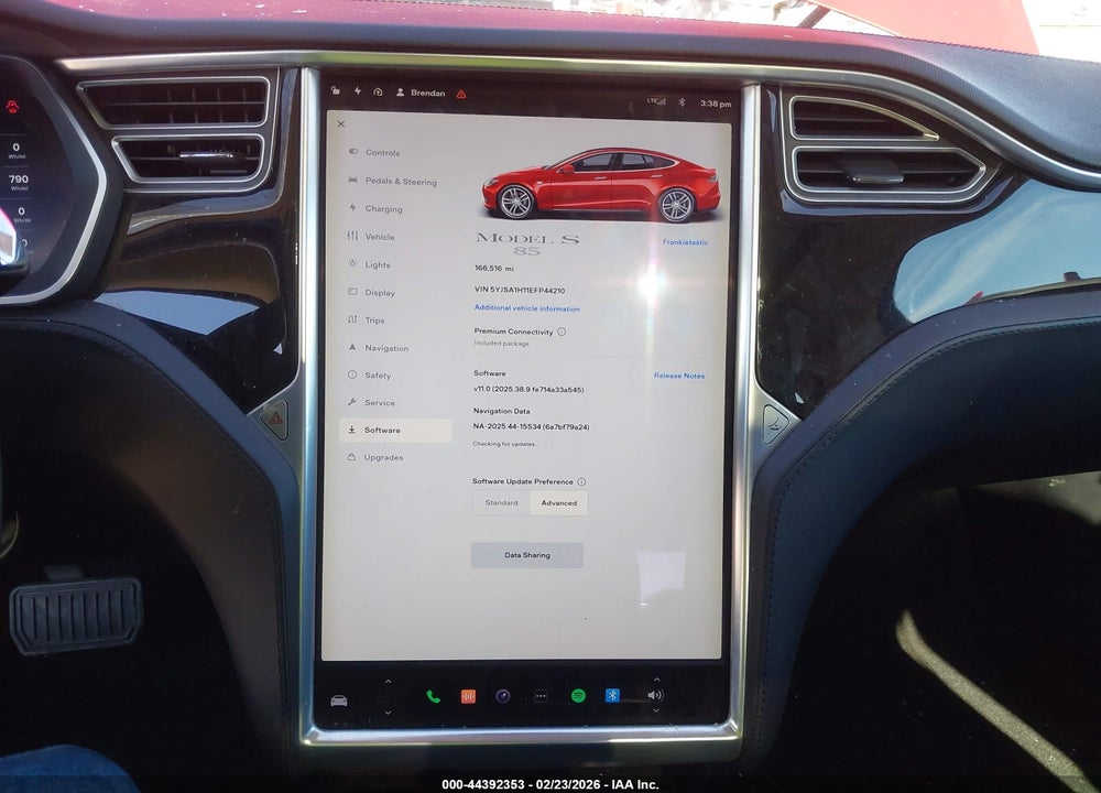 2014 TESLA MODEL S P85 VIN: 5YJSA1H11EFP44210