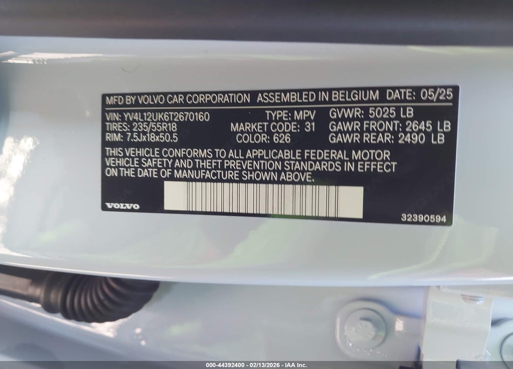 2026 VOLVO XC40 CORE, B5 AWD GAS (MILD HYBRID), DARK VIN: YV4L12UK6T2670160