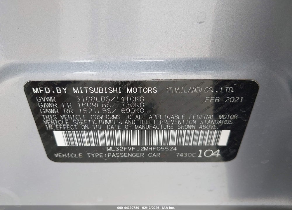 2021 MITSUBISHI MIRAGE G4 SE VIN: ML32FVFJ2MHF05524