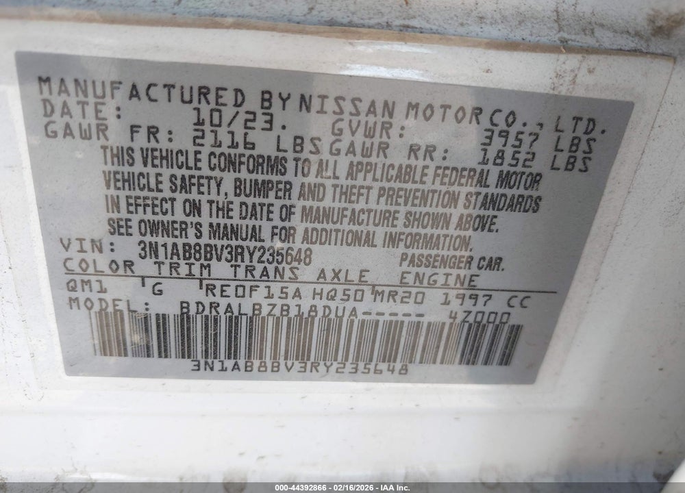 2024 NISSAN SENTRA S XTRONIC CVT VIN: 3N1AB8BV3RY235648