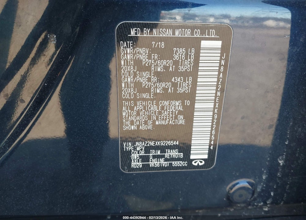 2019 INFINITI QX80 LUXE VIN: JN8AZ2NEXK9226544