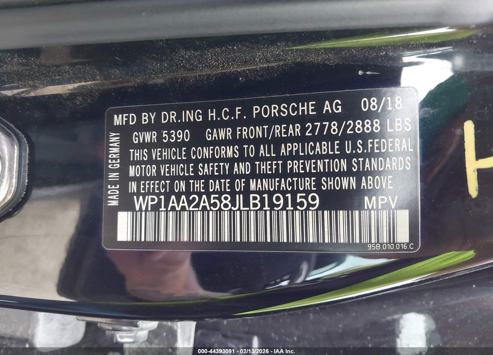 2018 PORSCHE MACAN VIN: WP1AA2A58JLB19159
