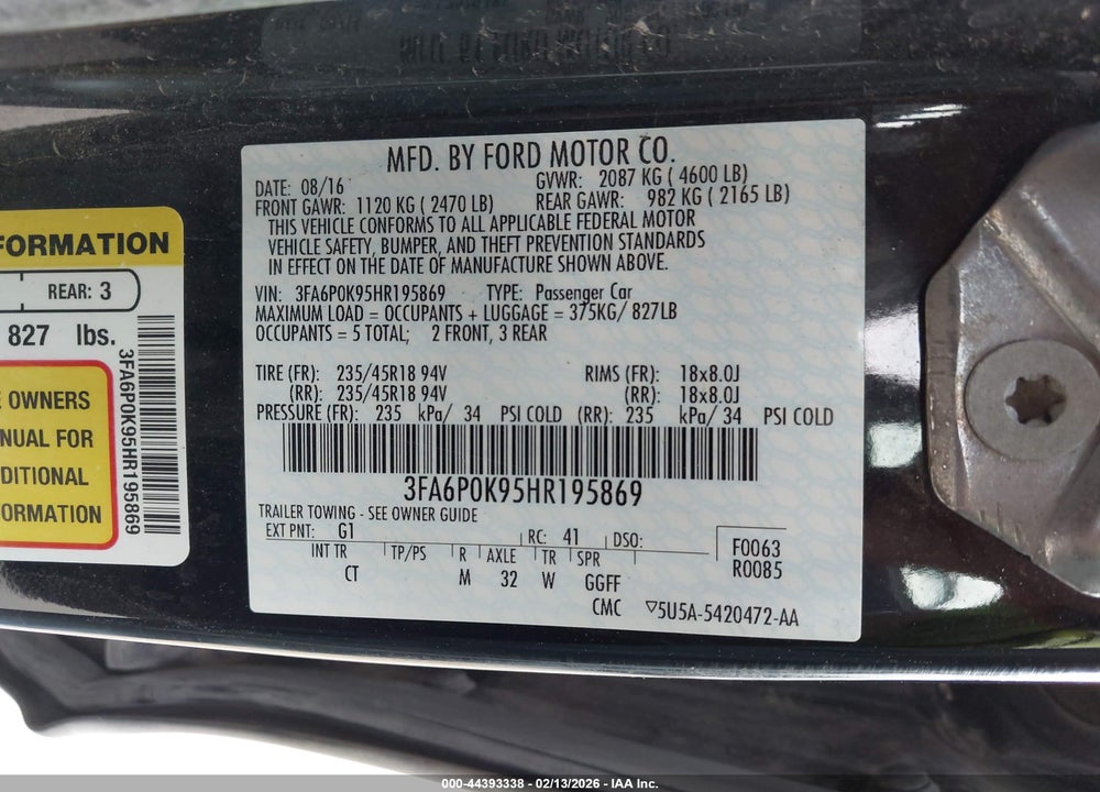 2017 FORD FUSION TITANIUM VIN: 3FA6P0K95HR195869