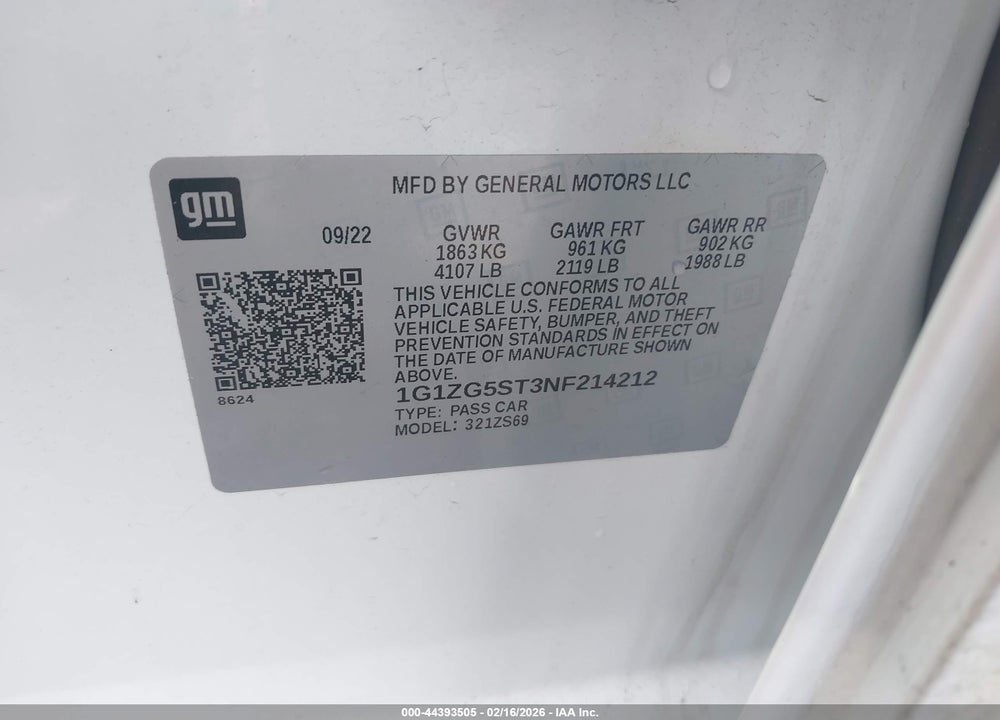 2022 CHEVROLET MALIBU FWD RS VIN: 1G1ZG5ST3NF214212