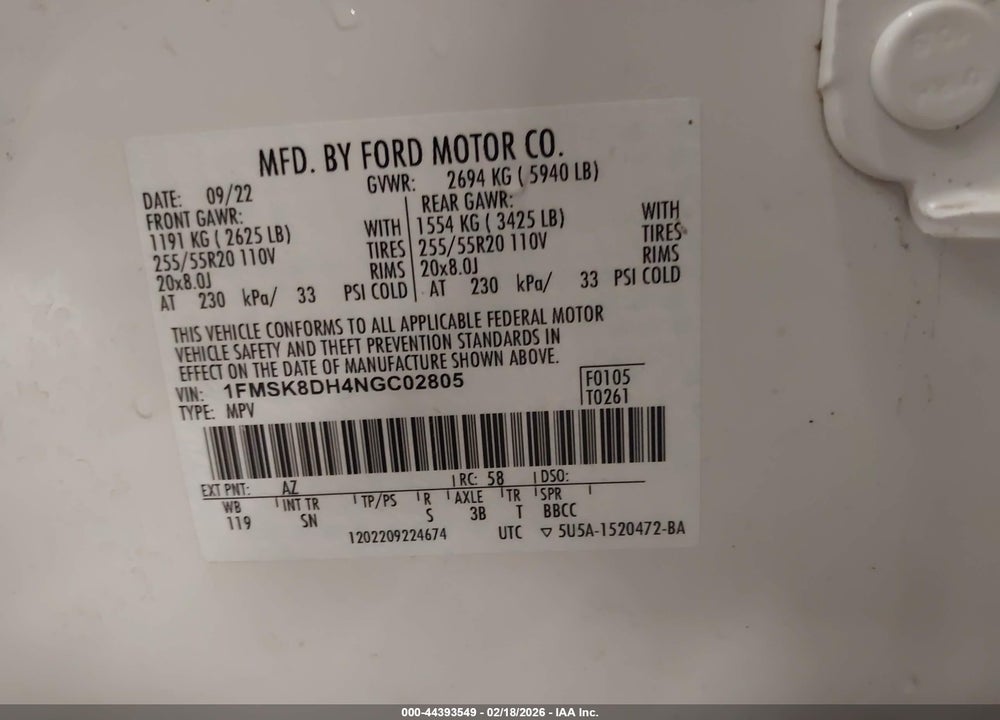 2022 FORD EXPLORER XLT VIN: 1FMSK8DH4NGC02805