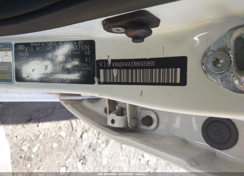 2011 KIA RIO VIN: KNADH4A33B6931891