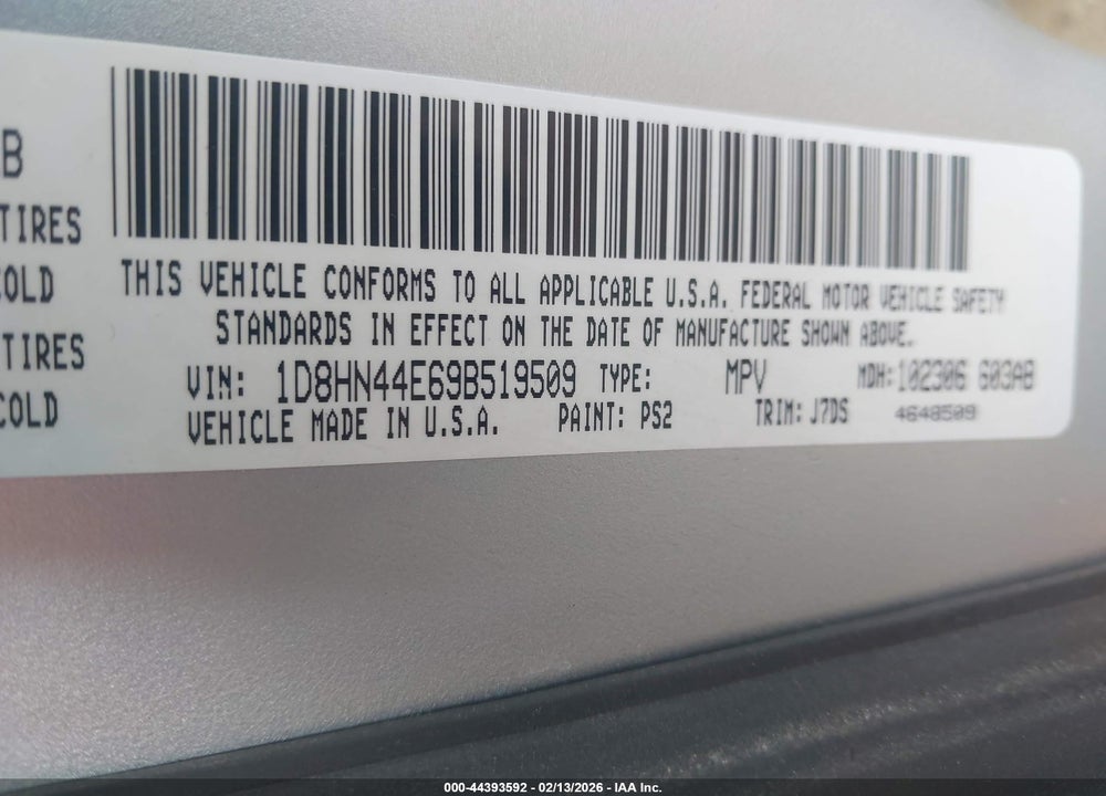 2009 DODGE GRAND CARAVAN SE VIN: 1D8HN44E69B519509