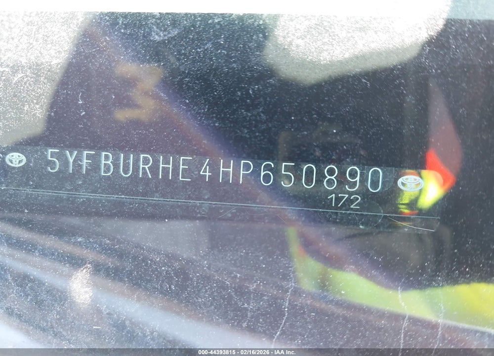 2017 TOYOTA COROLLA LE VIN: 5YFBURHE4HP650890