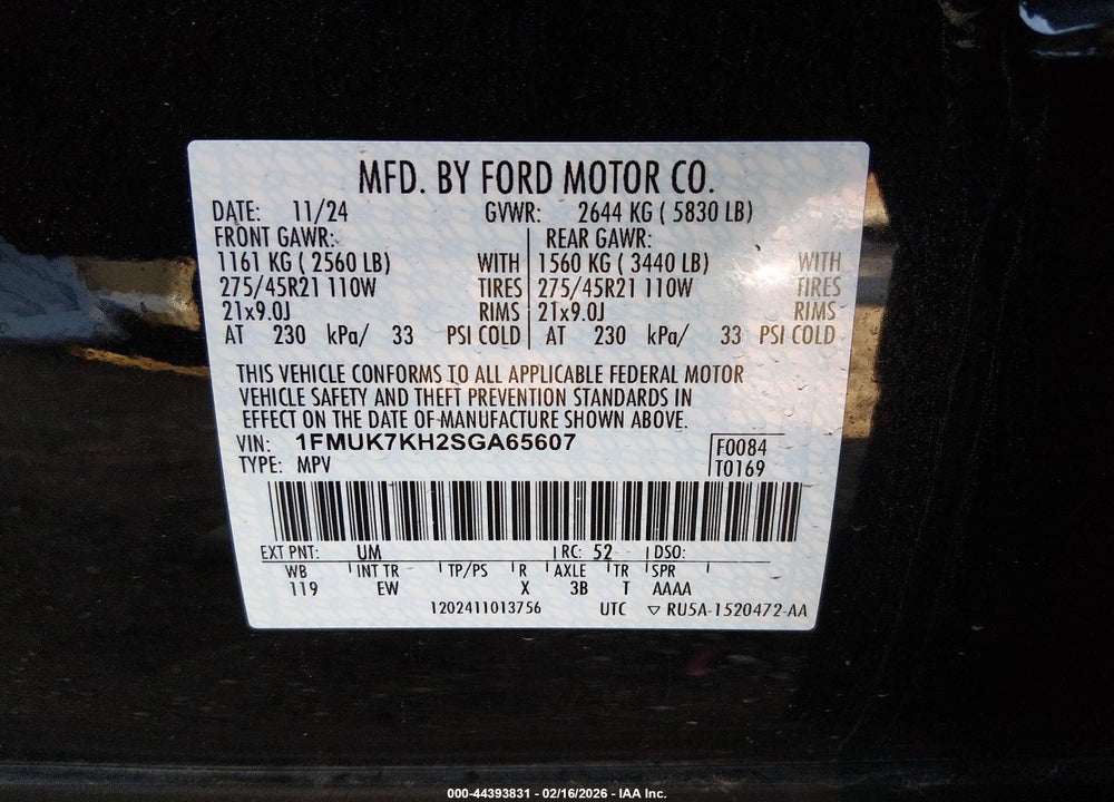 2025 FORD EXPLORER ST-LINE VIN: 1FMUK7KH2SGA65607