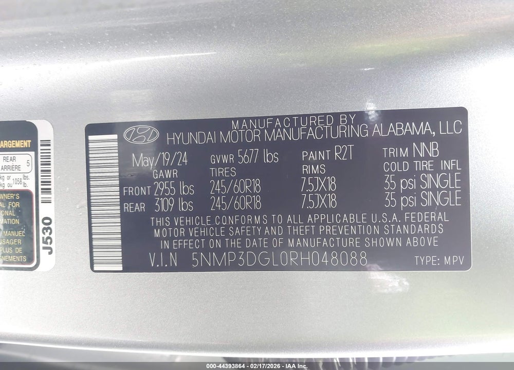 2024 HYUNDAI SANTA FE XRT VIN: 5NMP3DGL0RH048088