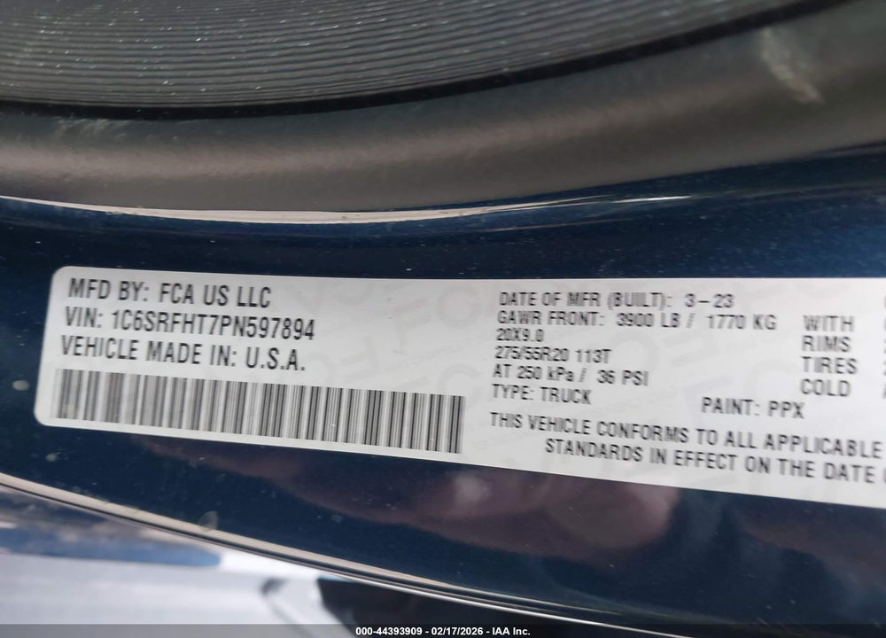 2023 RAM 1500 LIMITED  4X4 5'7 BOX VIN: 1C6SRFHT7PN597894