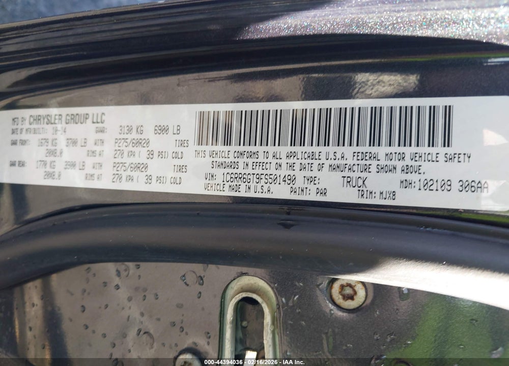 2015 RAM 1500 BIG HORN VIN: 1C6RR6GT9FS501490