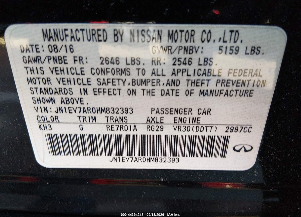 2017 INFINITI Q50 3.0T SPORT VIN: JN1EV7AR0HM832393