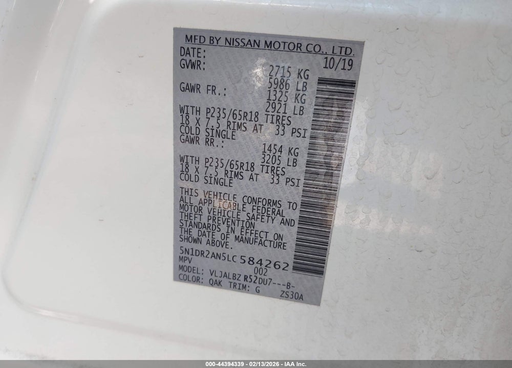 2020 NISSAN PATHFINDER S 2WD VIN: 5N1DR2AN5LC584262
