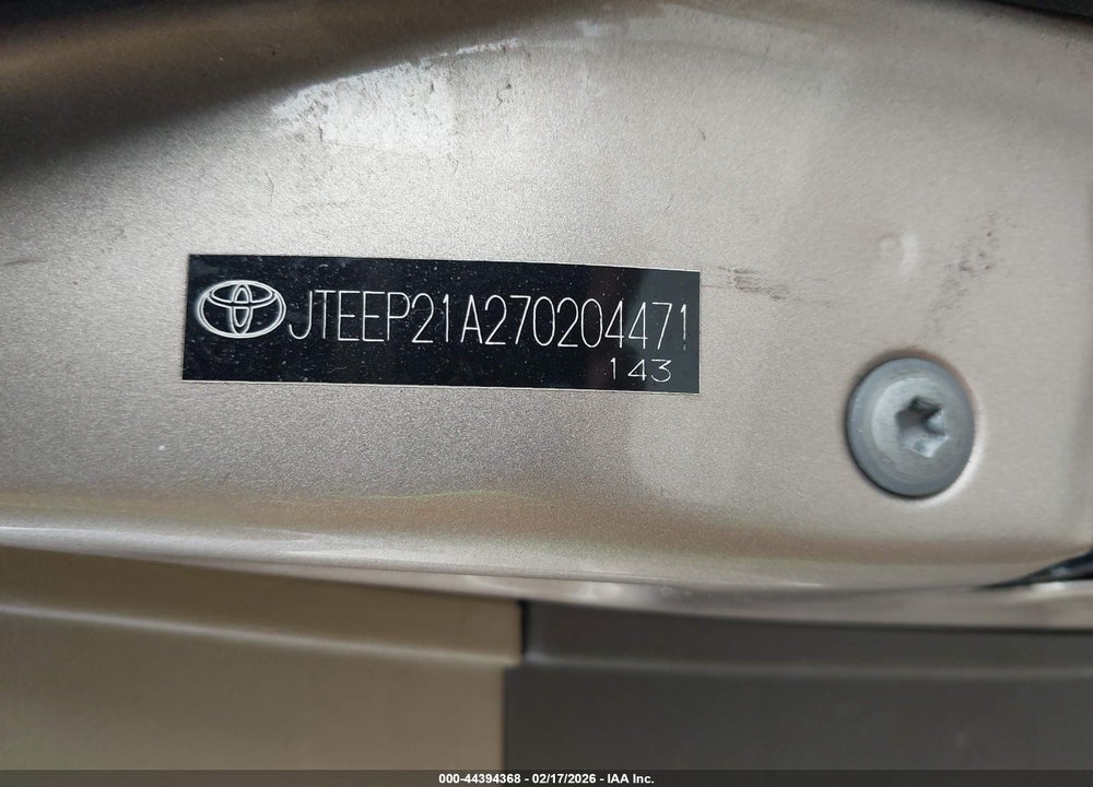 2007 TOYOTA HIGHLANDER V6 VIN: JTEEP21A270204471