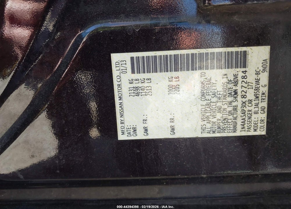 2013 NISSAN MAXIMA 3.5 SV VIN: 1N4AA5AP3DC827284