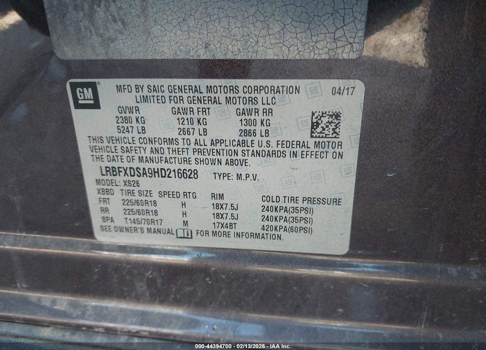 2017 BUICK ENVISION ESSENCE VIN: LRBFXDSA9HD216628