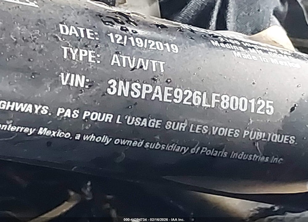 2020 POLARIS RZR TURBO S 4 VELOCITY VIN: 3NSPAE926LF800125