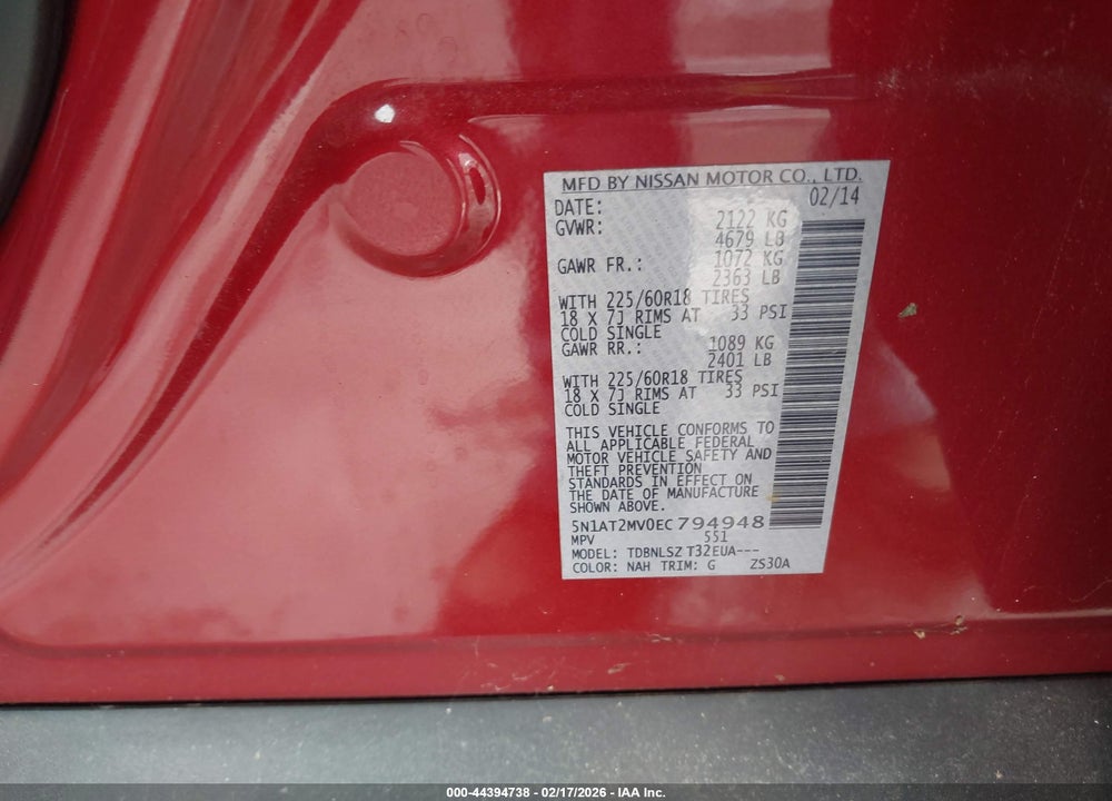 2014 NISSAN ROGUE SL VIN: 5N1AT2MV0EC794948