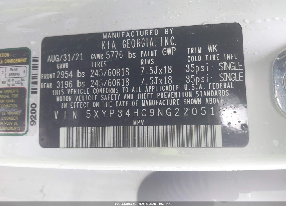2022 KIA TELLURIDE EX VIN: 5XYP34HC9NG220511