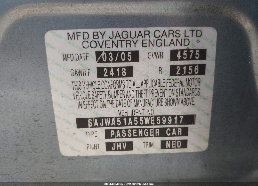 2005 JAGUAR X-TYPE 3.0 VIN: SAJWA51A55WE59917