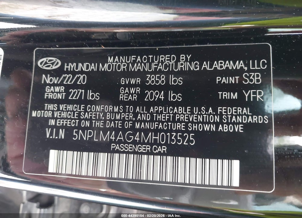 2021 HYUNDAI ELANTRA SEL VIN: 5NPLM4AG4MH013525