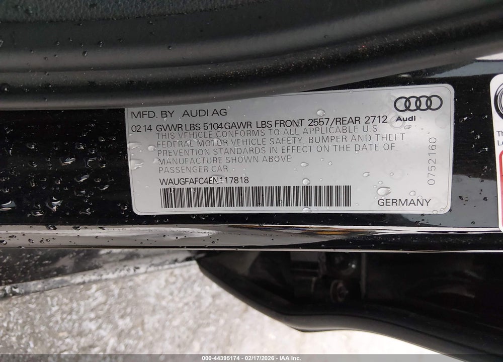 2014 AUDI A6 2.0T PREMIUM VIN: WAUGFAFC4EN117818