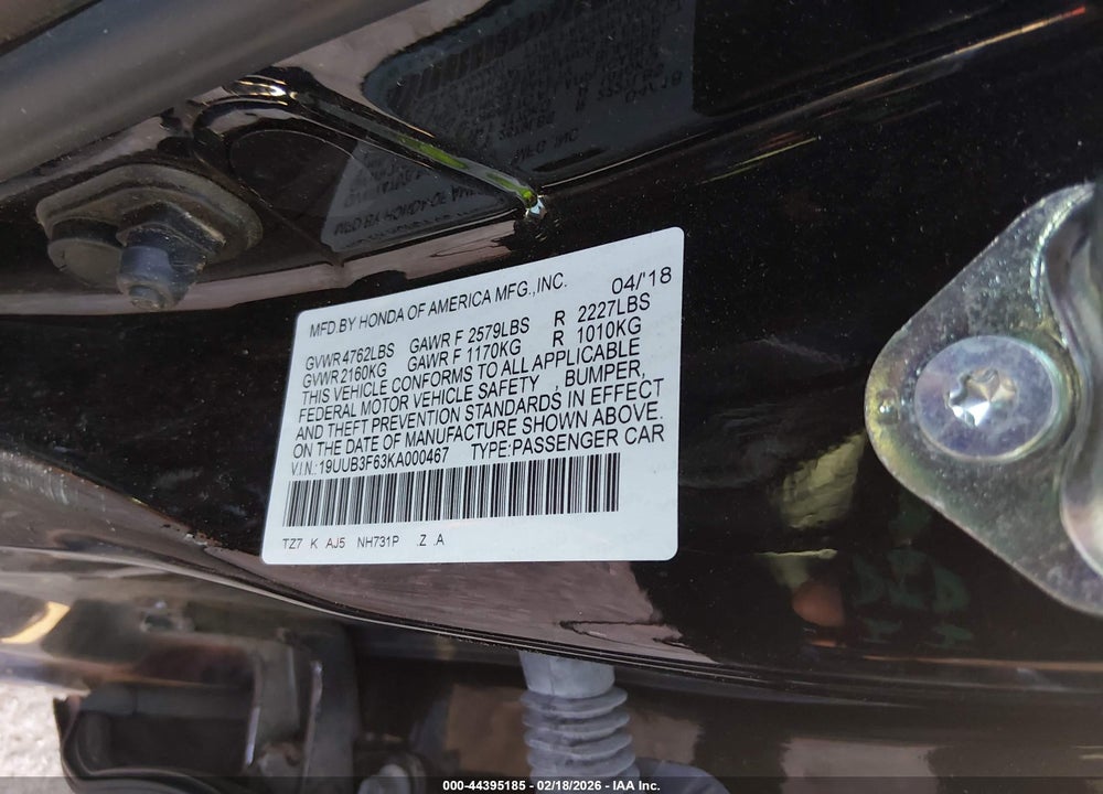 2019 ACURA TLX TECH   A-SPEC PKGS VIN: 19UUB3F63KA000467