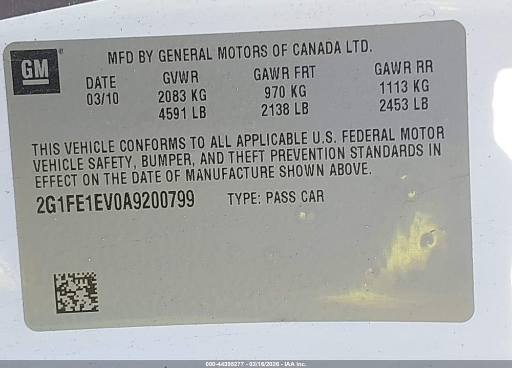 2010 CHEVROLET CAMARO 1LS VIN: 2G1FE1EV0A9200799