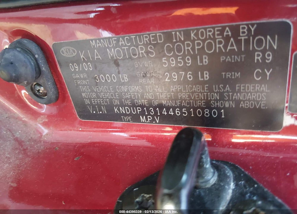 2004 KIA SEDONA EX VIN: KNDUP131446510801